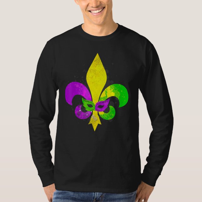Camiseta Fleur De Lis Mardi Gras Mask New Orleans Carnival  (Anverso)