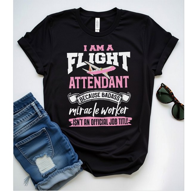 Camiseta Flight Attendant Because Badass Miracle, Funny  (Subido por el creador)