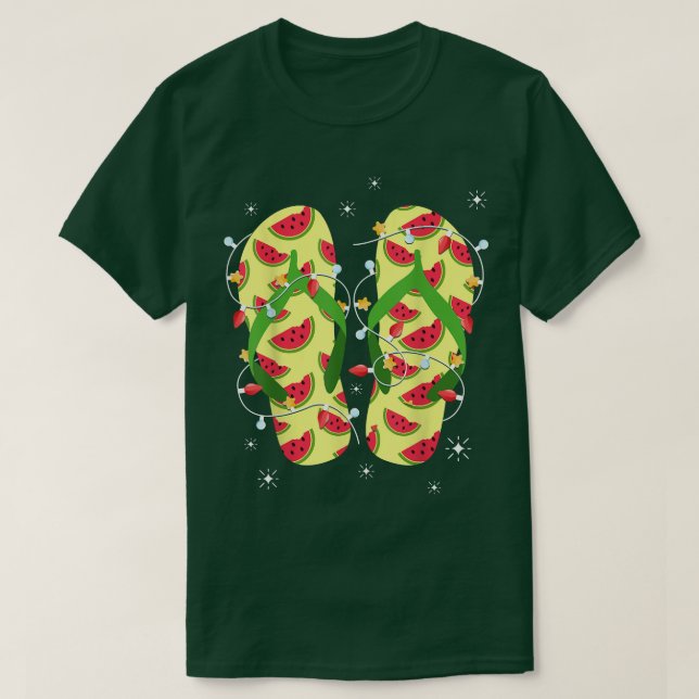 Camiseta Flip Flops de sandía tropical Nomas Luces Navidad (Diseño del anverso)