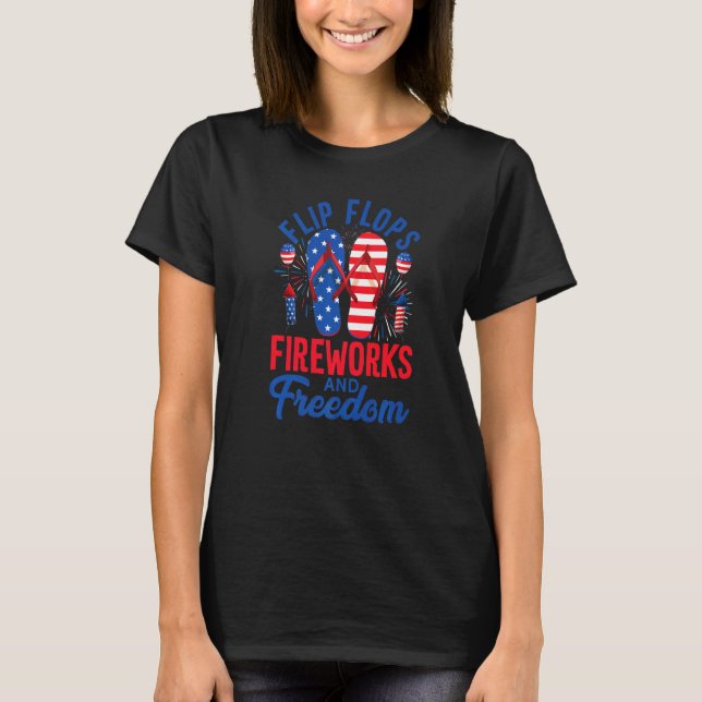 Camiseta Flip Flops Fuegos artificiales Y Libertad Bandera  (Anverso)