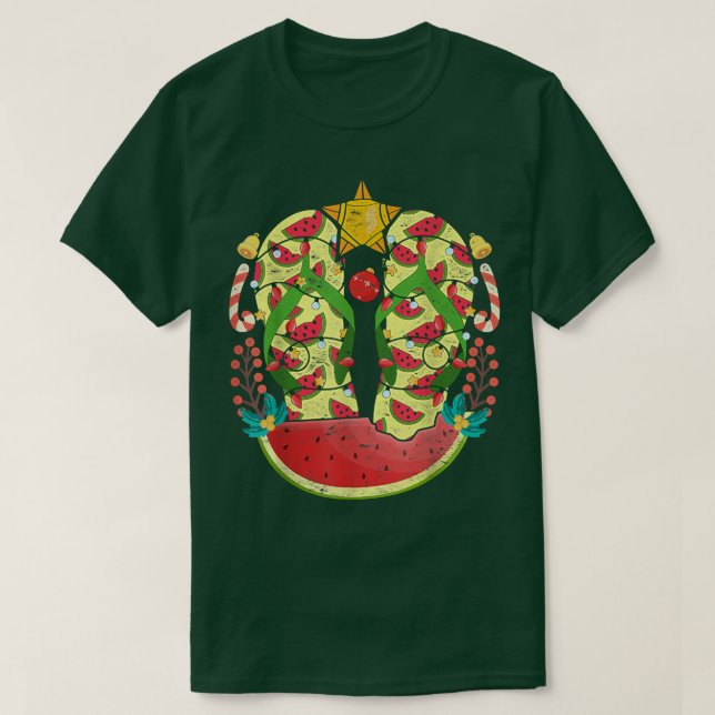 Camiseta Flip Flops Tropical Watermelon Xmas Luces Navidad (Diseño del anverso)