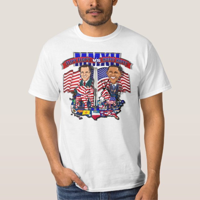Camiseta Flipy Flopy contra la sátira 2012 de Romney Obama (Anverso)