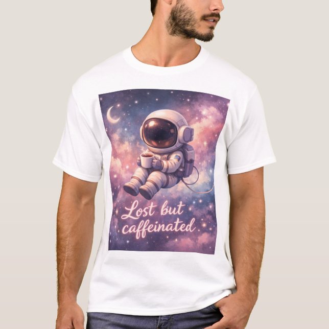 Camiseta Floating Astronaut Coffee Lover Funny Space (Anverso)