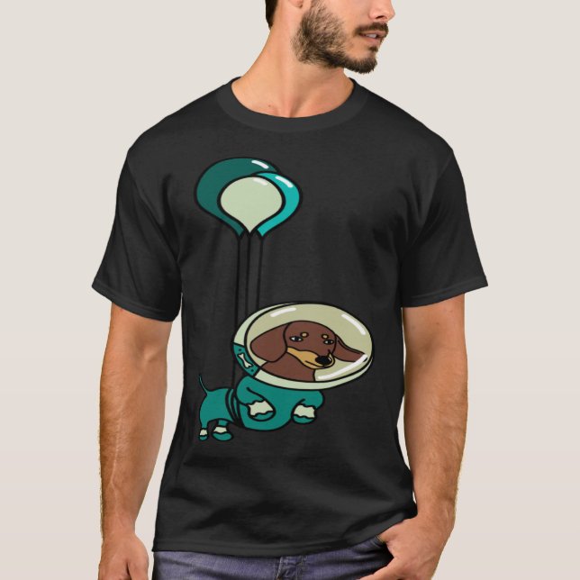 Camiseta Floating Green Astronaut Dachshund with Balloons (Anverso)