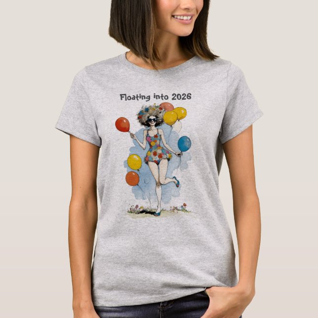 Camiseta Floating Into 2026 New Years With Balloons (Anverso)