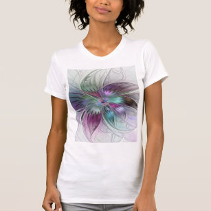 Camiseta Flor Abstracta Colorida Arte Fractal Floral Modern