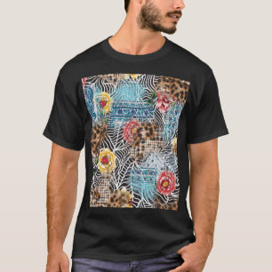 Camiseta Flor acuarela sin foco, patrón texturado.