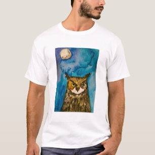Camiseta Flor acuática de búho nocturno Moon Cute bird