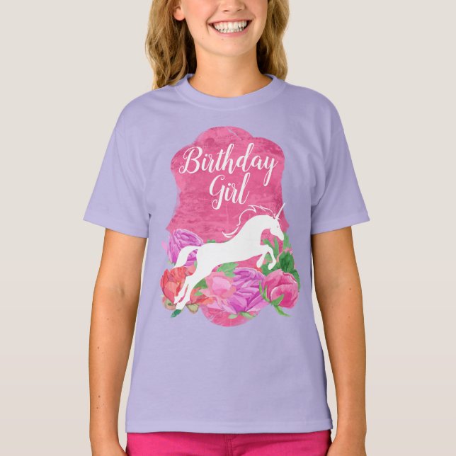 Camiseta Flor acuática Unicornio Chica de cumpleaños (Anverso)
