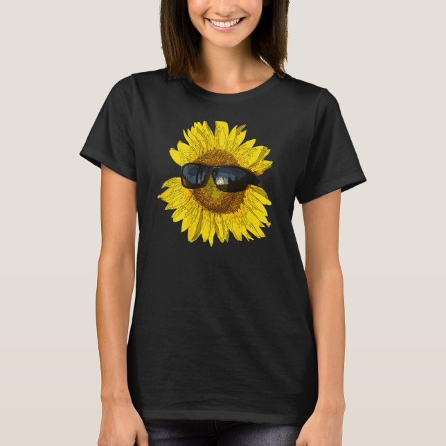Camiseta Flor Amarilla Soleada Girasol Con Gafas De Sol En  (Anverso)