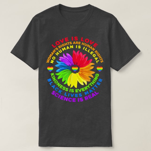 Camiseta Flor arco iris Human Black Livres Rights Science L (Diseño del anverso)