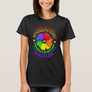 Camiseta Flor arco iris humano negro vive ciencia de derech