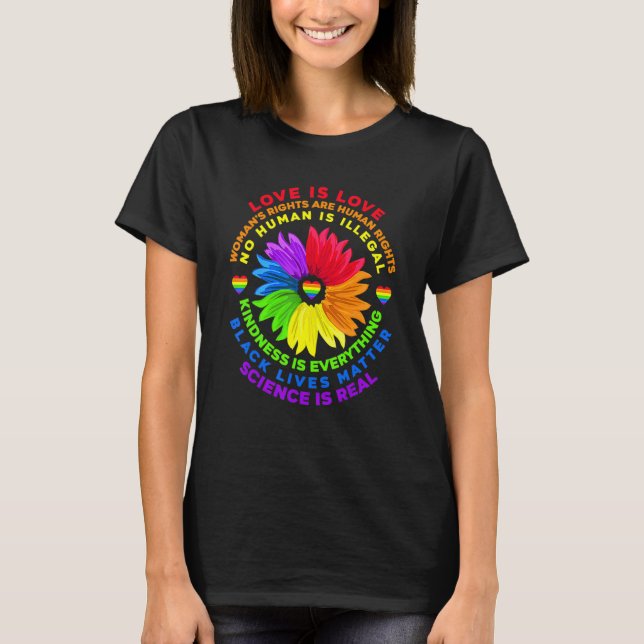 Camiseta Flor arco iris humano negro vive ciencia de derech (Anverso)