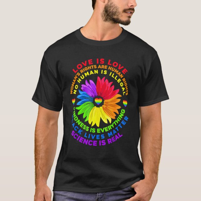 Camiseta Flor arco iris humano negro vive ciencia de derech (Anverso)