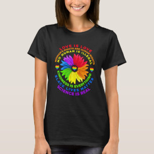 Camiseta Flor arco iris humano negro vive ciencia de derech