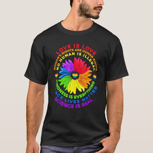 Camiseta Flor arco iris humano negro vive ciencia de derech (Anverso)
