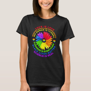 Camiseta Flor arco iris humano negro vive ciencia de derech