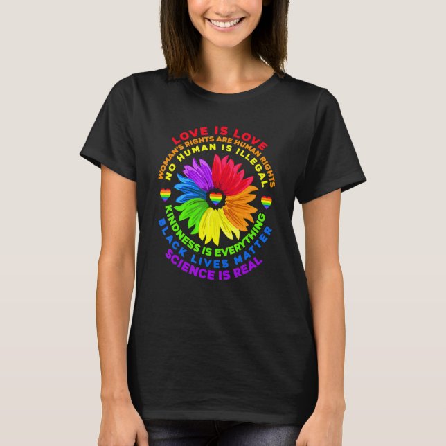 Camiseta Flor arco iris humano negro vive ciencia de derech (Anverso)
