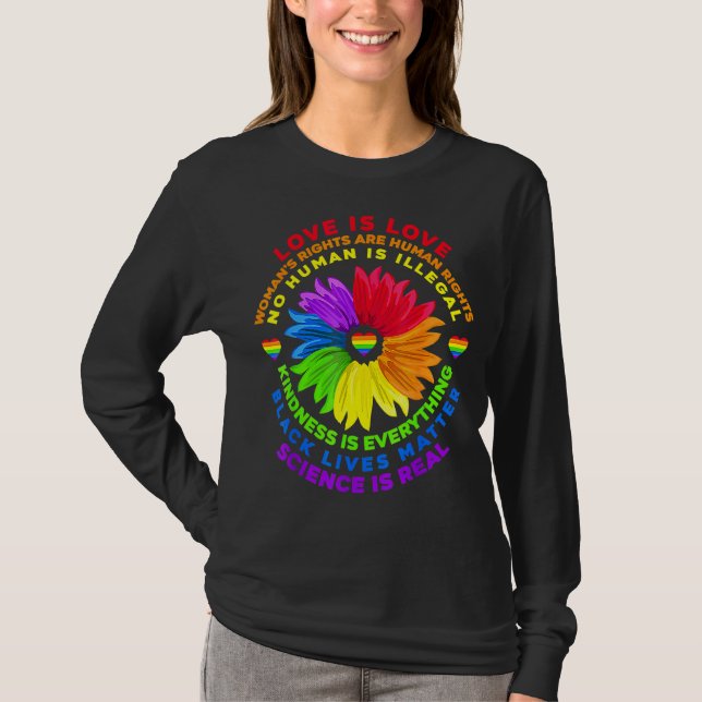 Camiseta Flor arco iris humano negro vive ciencia de derech (Anverso)