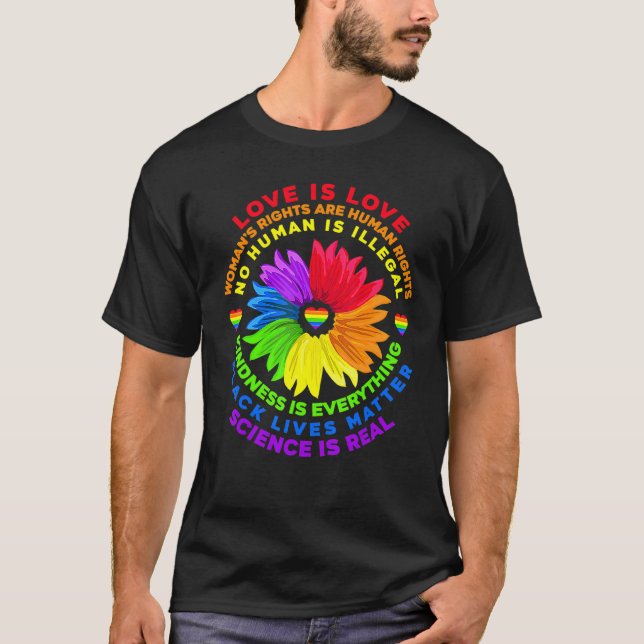 Camiseta Flor arco iris humano negro vive ciencia de derech (Anverso)