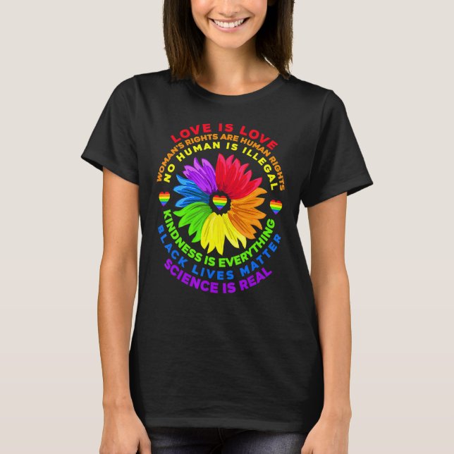 Camiseta Flor arco iris humano negro vive ciencia de derech (Anverso)
