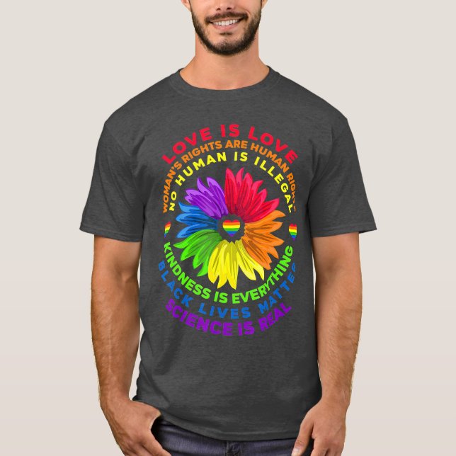 Camiseta Flor arcoiris humano negro vive ciencia de derecho (Anverso)