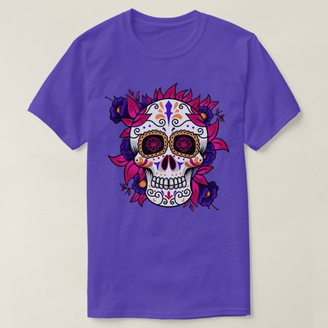 Camiseta Flor Azúcar Skull Divertido Día De Regalo Muerto P (Diseño del anverso)