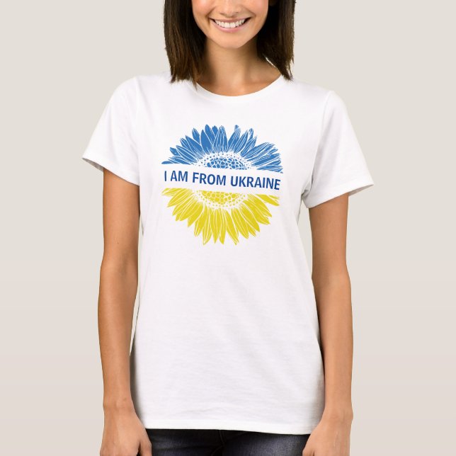 Camiseta Flor azul/amarilla soy de Ucrania. ¡Personalizable (Anverso)