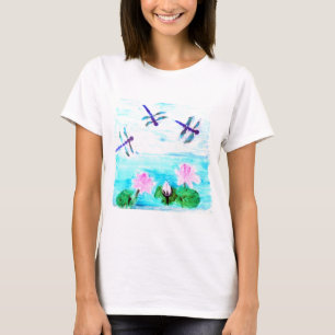Camiseta Flor azul de dragón, flores de lirio rosado
