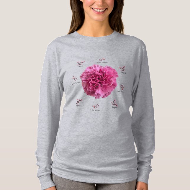 Camiseta Flor científica de química de claveles rosados (Anverso)