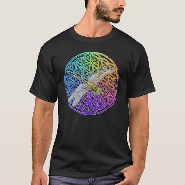 Camiseta Flor colorida elegante del arte de la libélula (Anverso)