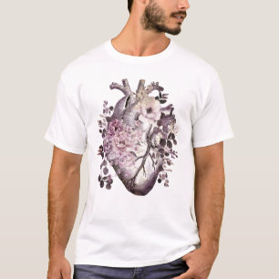 Camiseta flor corazón floral anatomía humana acuarela rosa 