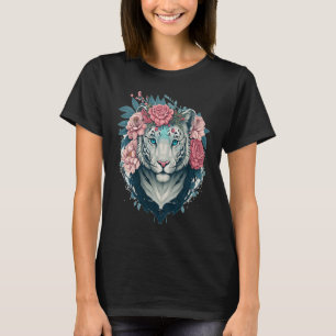 Camiseta Flor Corona Floral Animal Tigre Blanco de Bengala