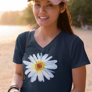 Camiseta Flor de Acuarela Simple Margarita