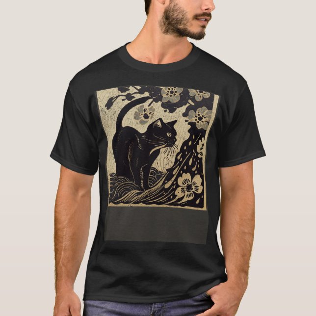 Camiseta Flor de agua de gato negro (Anverso)