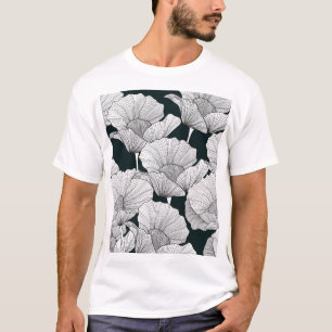Camiseta Flor de amapola, Línea Blanca Negra.