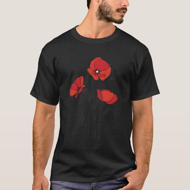 Camiseta Flor de amapola roja Papel botánico (Anverso)