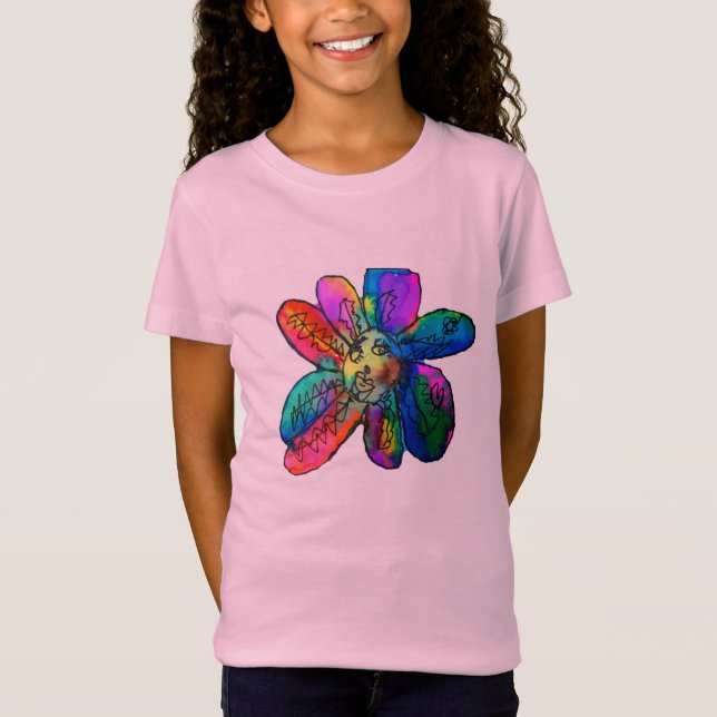 Camiseta Flor de arcoíris arte infantil feliz (Anverso)