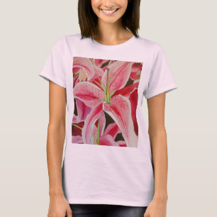 Camiseta Flor de arte acuarela de lirio rosa Stargazer