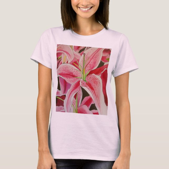 Camiseta Flor de arte acuarela de lirio rosa Stargazer (Anverso)