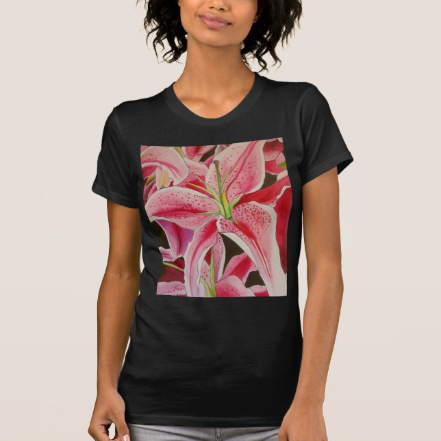 Camiseta Flor de arte acuarela de lirio rosa Stargazer (Anverso)