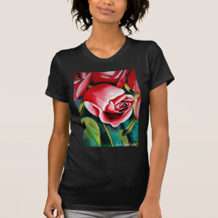 Camiseta Flor de arte de la pintura acuarela rosa de Rosebu