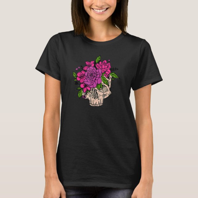Camiseta Flor De Azúcar Negro Morado Flor Y Jardín (Anverso)