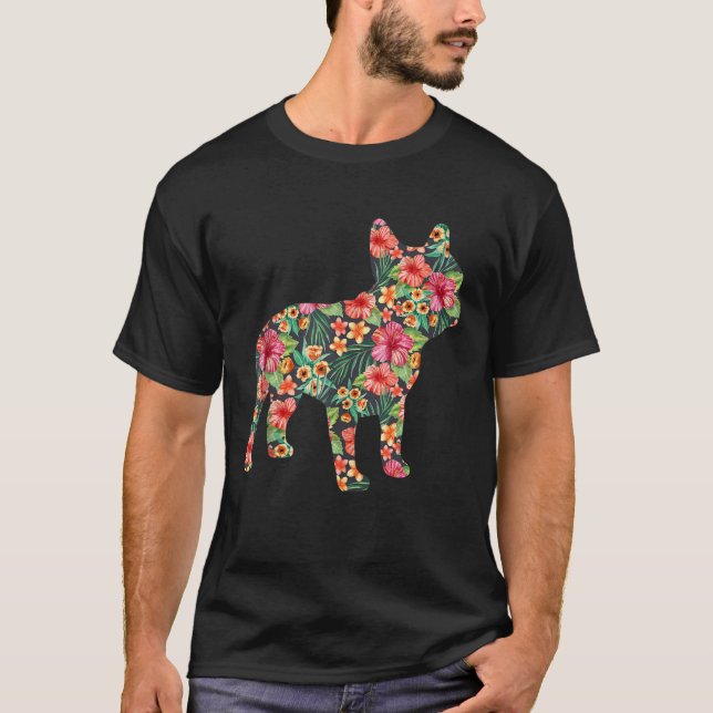 Camiseta Flor de Bulldog francesa gracioso perro Silhouette (Anverso)