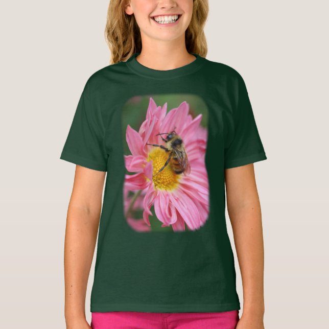 Camiseta Flor de bumble de abeja rosa de margarita (Anverso)