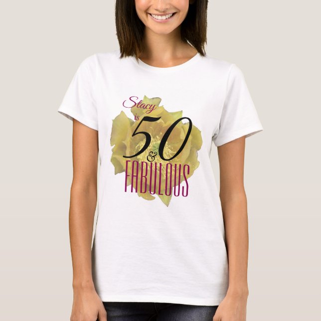 Camiseta Flor de cactus amarilla 50 y fabuloso cumpleaños (Anverso)