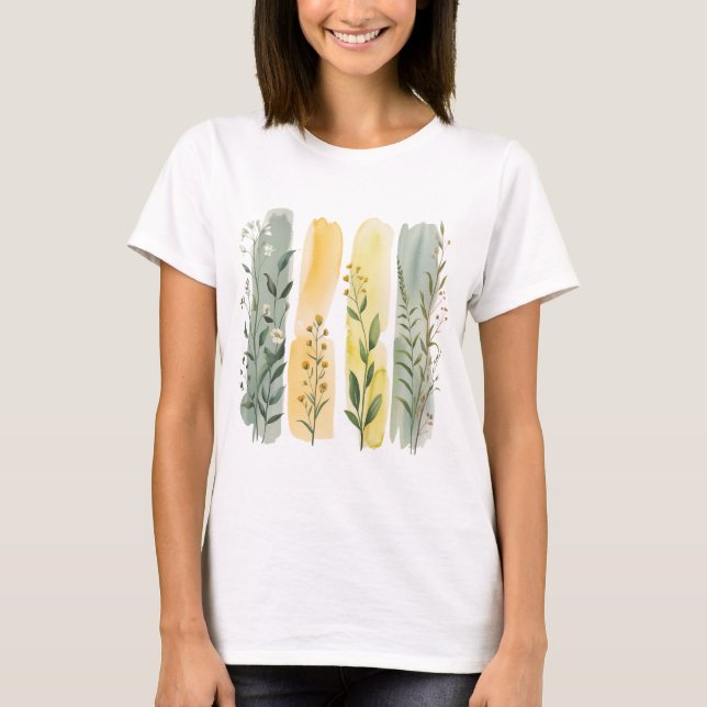 CAMISETA FLOR DE CAMPO BOHO NARANJA AMARILLO VERDE (Anverso)
