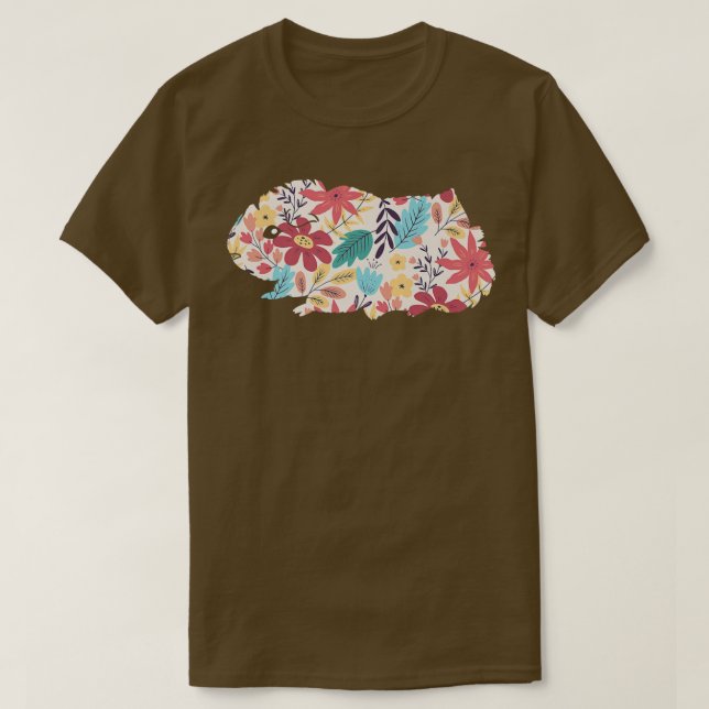 Camiseta Flor de cerdo guineana floral premium (Diseño del anverso)