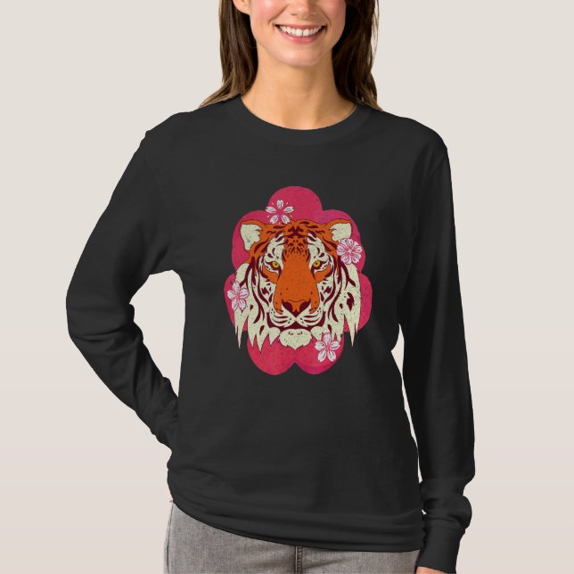 Camiseta Flor de cerezo animal salvaje Sakura Tigre de gato (Anverso)