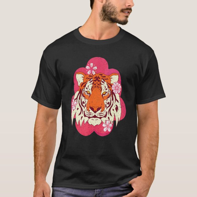 Camiseta Flor de cerezo animal salvaje Sakura Tigre de gato (Anverso)